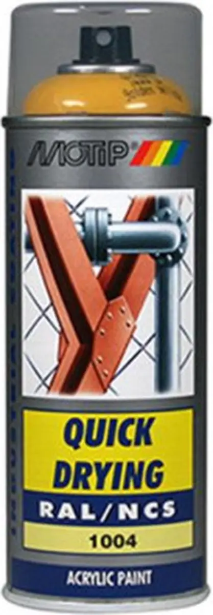 Motip Acryllak Hoogglans RAL 1004 Goudgeel 400ml - afbeelding 2 van 2