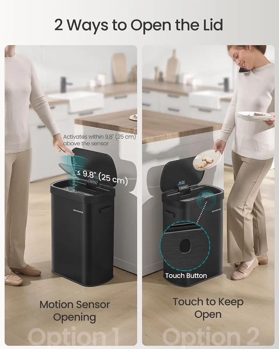 Songmics Motion Sensor Keukenbak 50L - Inktzwart - 15 Zakken