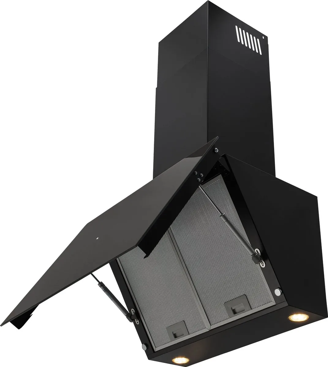 Inventum AKD6005ZWA schuine wandschouw afzuigkap 60 cm - Afzuigcapaciteit 660 m3/h - Geschikt voor open keuken - 4 standen - Timer - Display met tiptoetsen - Ledspots - Luchtafvoer en recirculatie - Zwart