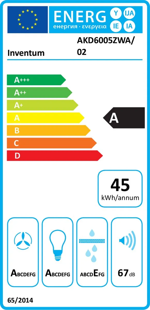 Inventum AKD6005ZWA schuine wandschouw afzuigkap 60 cm - Afzuigcapaciteit 660 m3/h - Geschikt voor open keuken - 4 standen - Timer - Display met tiptoetsen - Ledspots - Luchtafvoer en recirculatie - Zwart