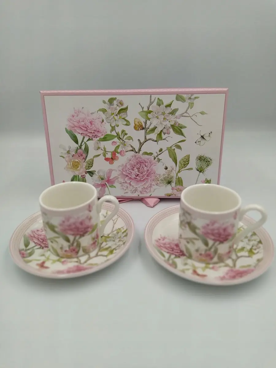 Duo Espressokopjes 75ml - Bloemenpatroon - 2 Stuks
