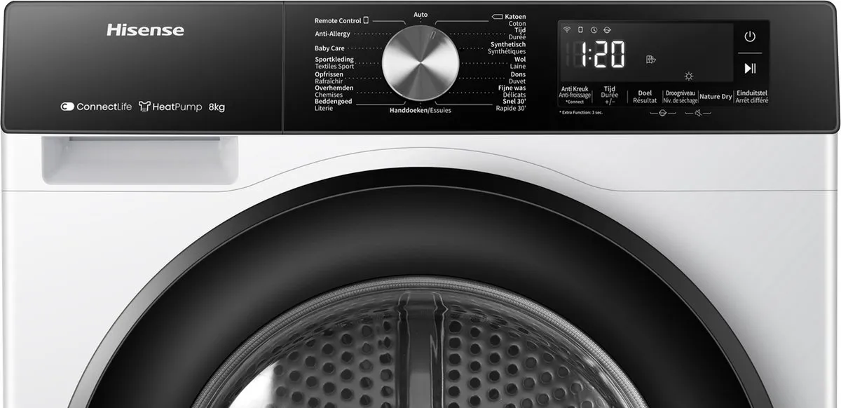Hisense 3S DH3S802BW3 Warmtepompdroger 8kg - Wit - afbeelding 6 van 6