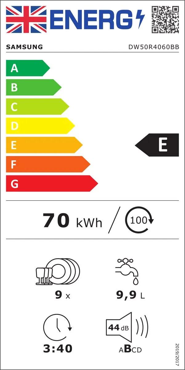 Samsung DW50R4060BB Volledig Ingebouwde Vaatwasser 9 Couverts