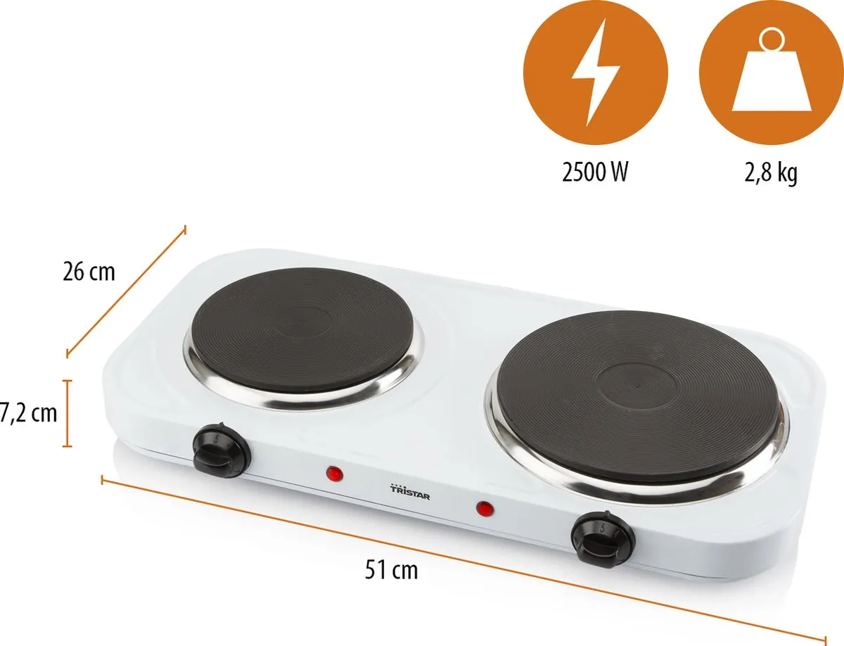 Tristar KP-6245 Elektrische Kookplaat 2500W - 2 Kookzones - Wit