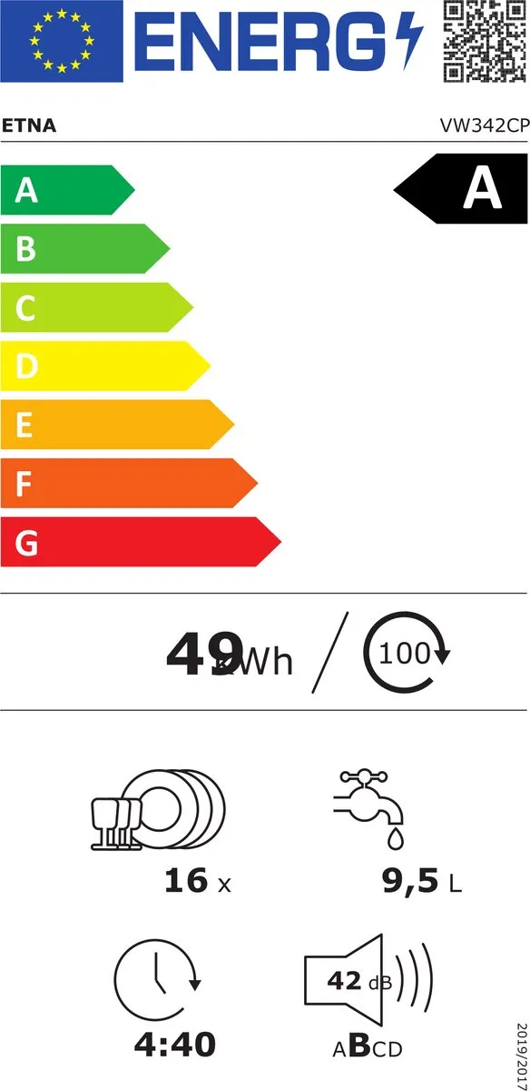 Etna VW342CP Vaatwasser 16 Couverts - 42 dB - Nachtprogramma