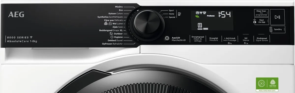 AEG TR88PA64C Warmtepompdroger 8kg - Wit/Zwart