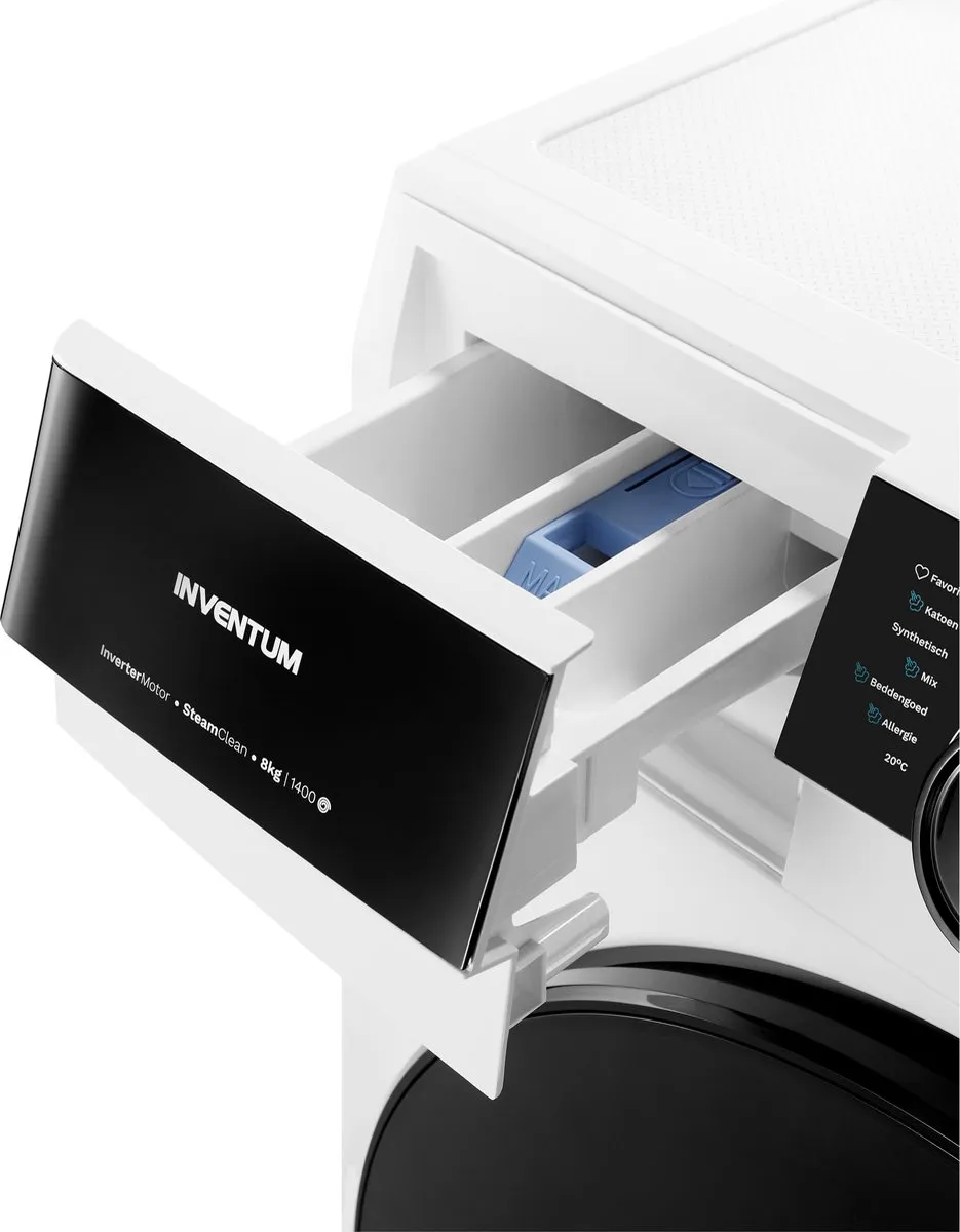 Inventum VWM8010W Wasmachine 8kg - 14 Programma's - 1400 Toeren - Wit/Zwart