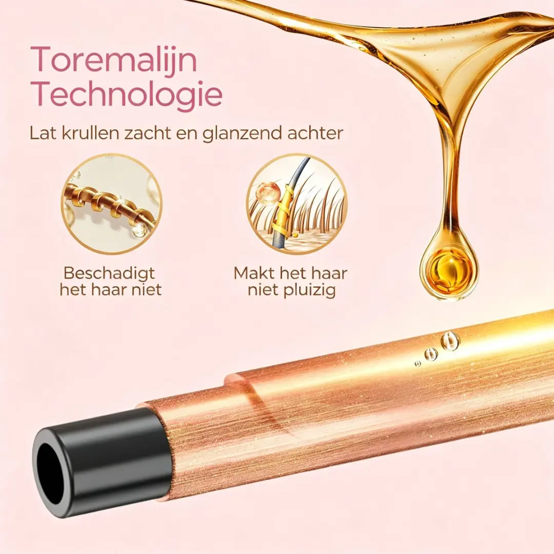 ECTEATOY Professionele Krultang 9mm - Keramisch & Toermalijn - 140-230°C - Roségoud