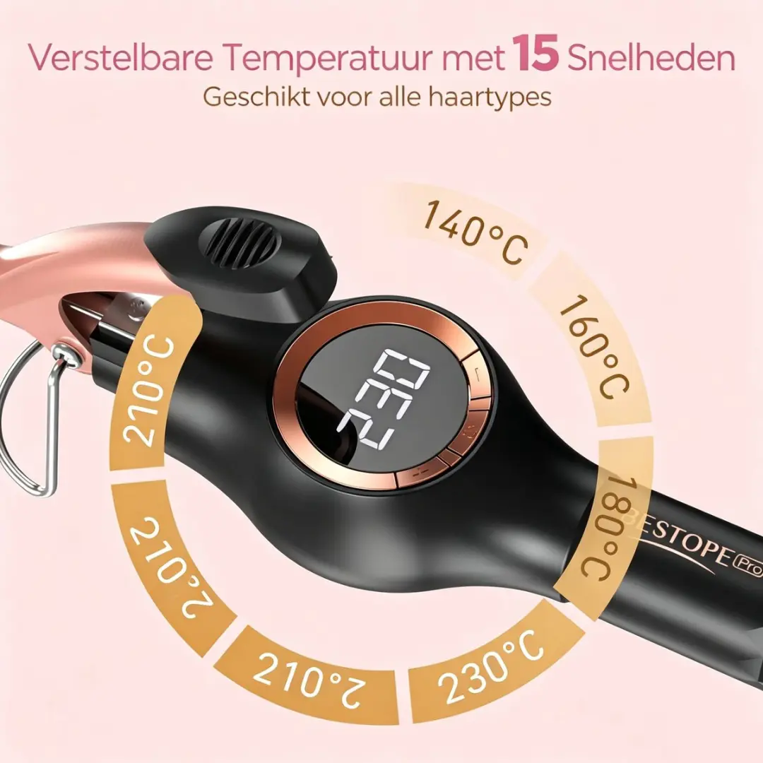 ECTEATOY Professionele Krultang 9mm - Keramisch & Toermalijn - 140-230°C - Roségoud