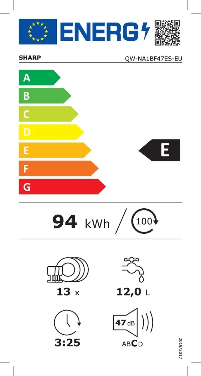 Sharp QWNA1BF47ESEU Vrijstaande Vaatwasser 13 Couverts - 47 dB