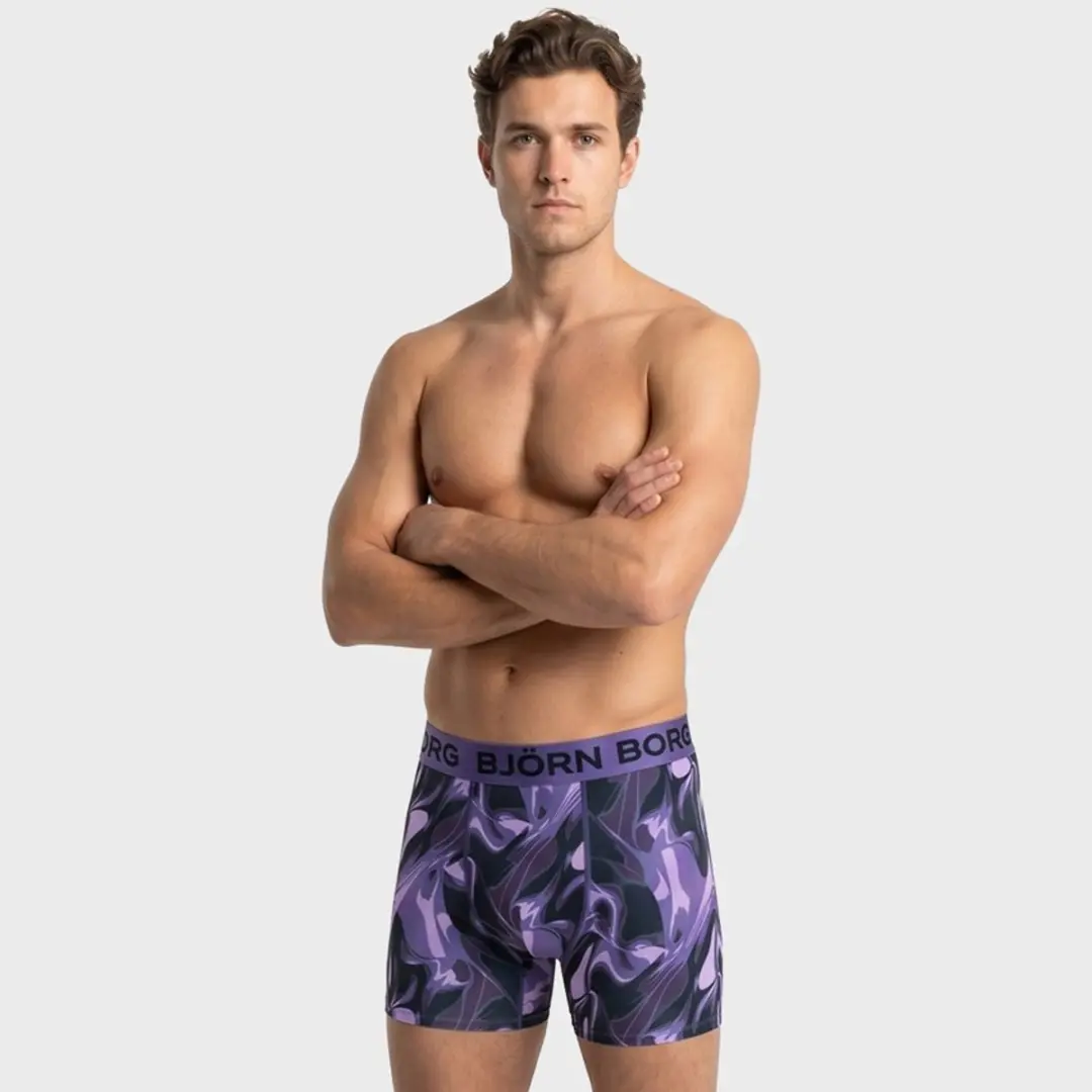 Björn Borg Heren Sports 3P Boxers Basic Print Paars & Zwart