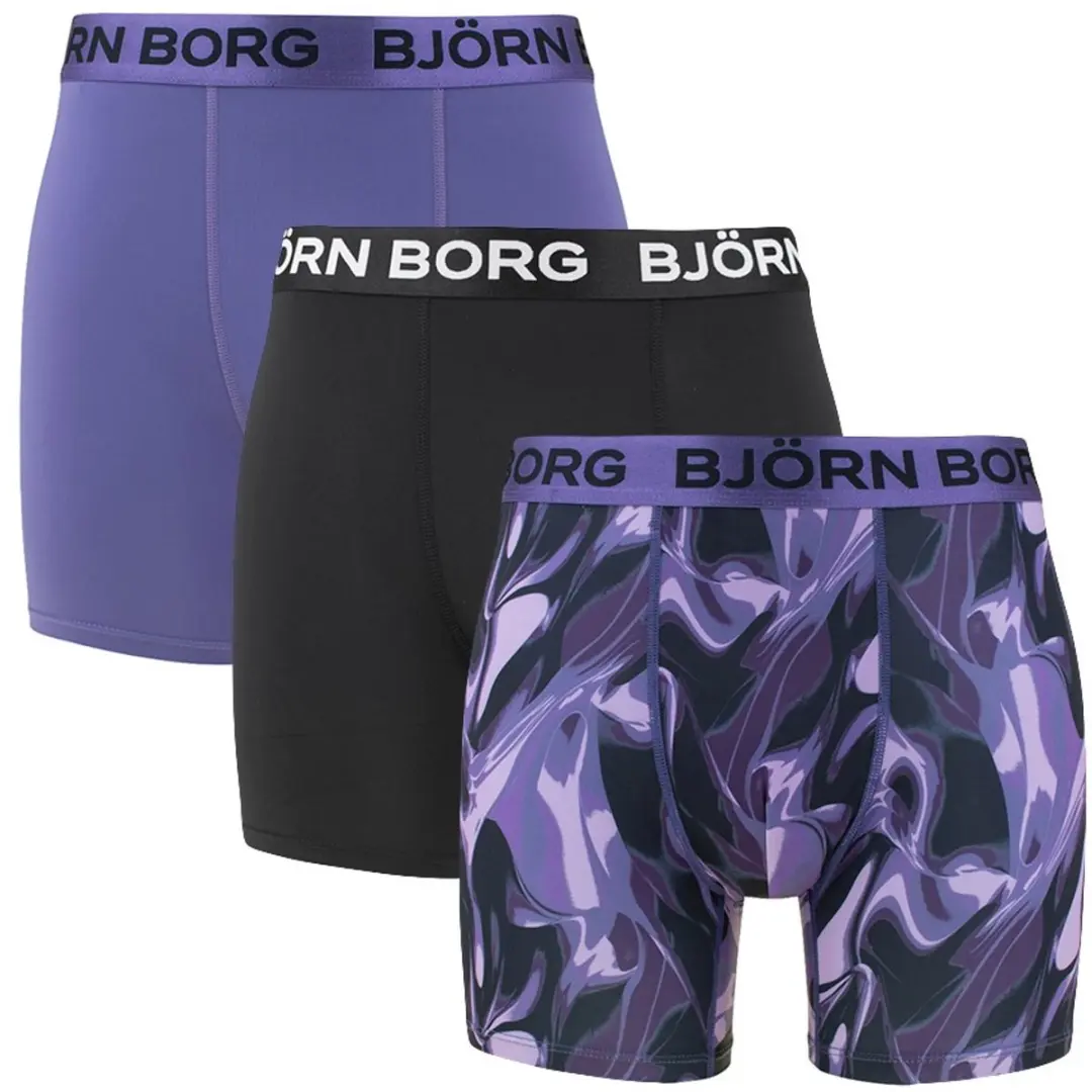 Björn Borg Heren Sports 3P Boxers Basic Print Paars & Zwart
