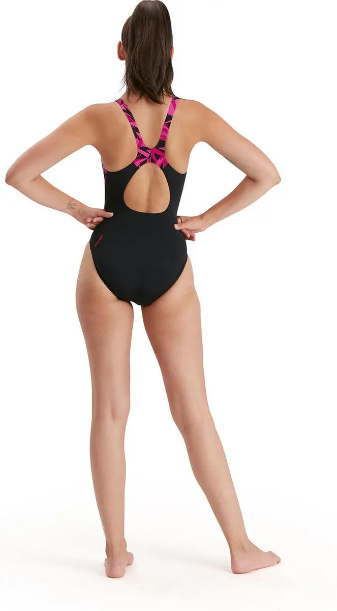 Speedo HyperBoom Splice Muscleback Dames Sportbadpak - Maat 36 - Zwart/Roze