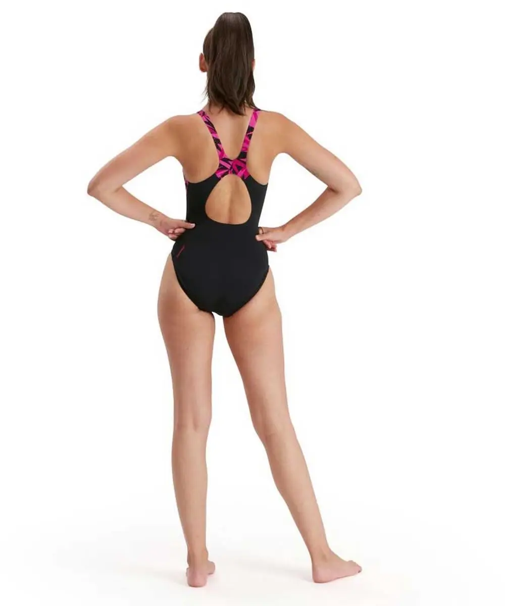 Speedo HyperBoom Splice Muscleback Dames Sportbadpak - Maat 36 - Zwart/Roze