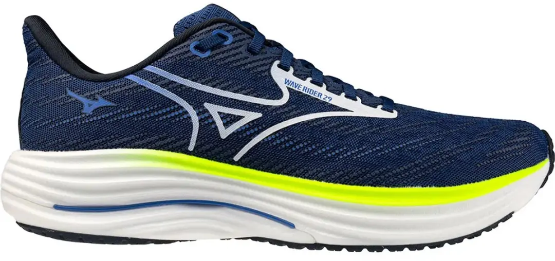 Mizuno Wave Rider 29 Heren Hardloopschoenen 42.5 - Donkerblauw/Wit/Geel