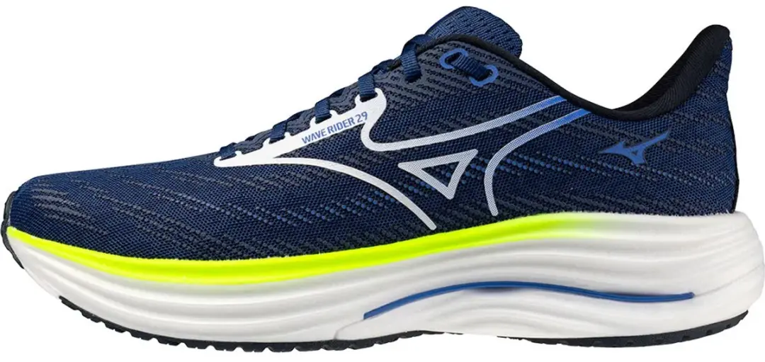 Mizuno Wave Rider 29 Heren Hardloopschoenen 42.5 - Donkerblauw/Wit/Geel