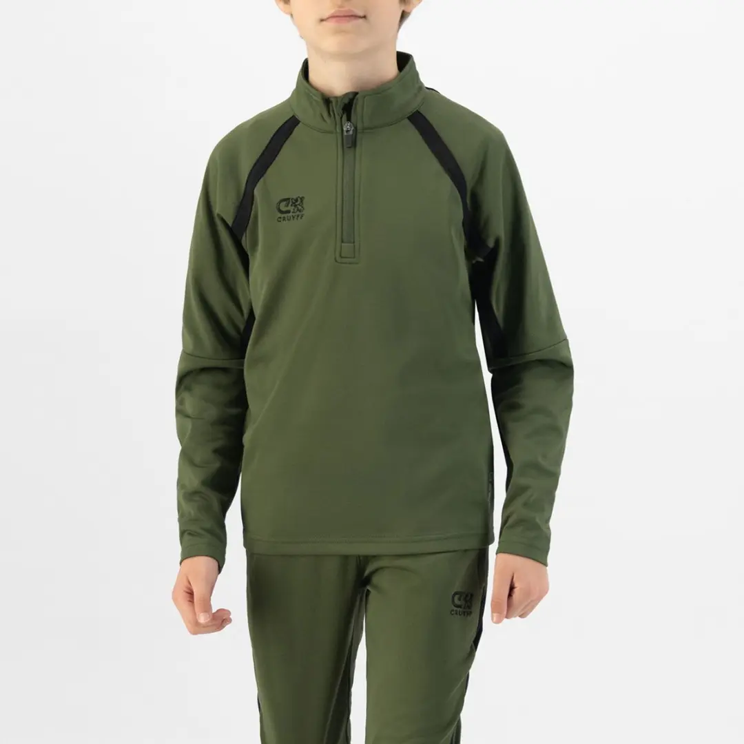 Cruyff Turn Tech Half Zip Trainingssweater Junior 164 - Olijfgroen/Zwart
