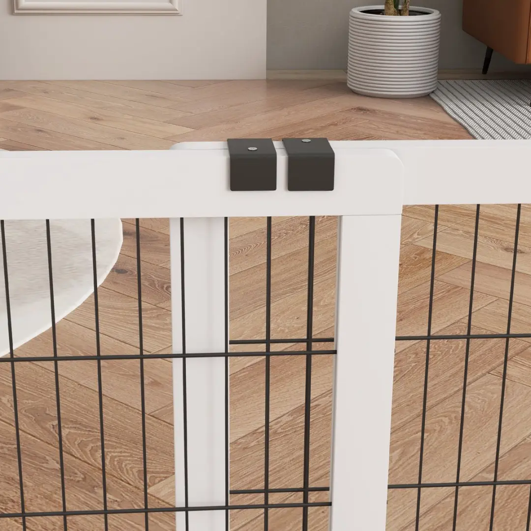 Pawhut Huisdierhekje 106x44x67cm - Grenenhout - Wit