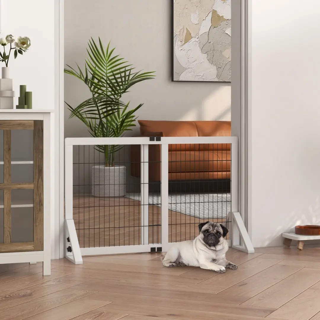 Pawhut Huisdierhekje 106x44x67cm - Grenenhout - Wit