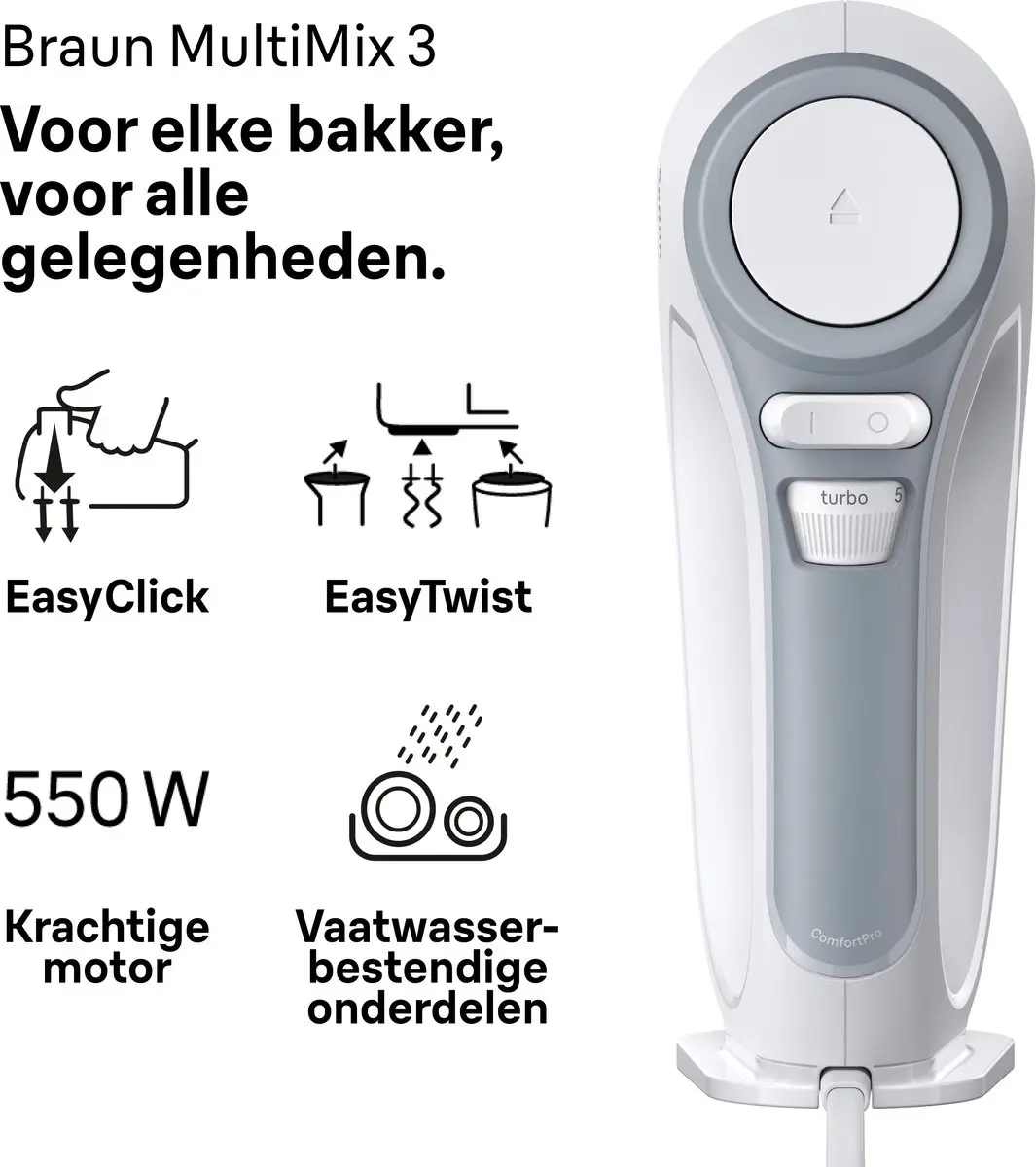 Braun MultiMix 3 HM3200WH Handmixer 500W - Wit