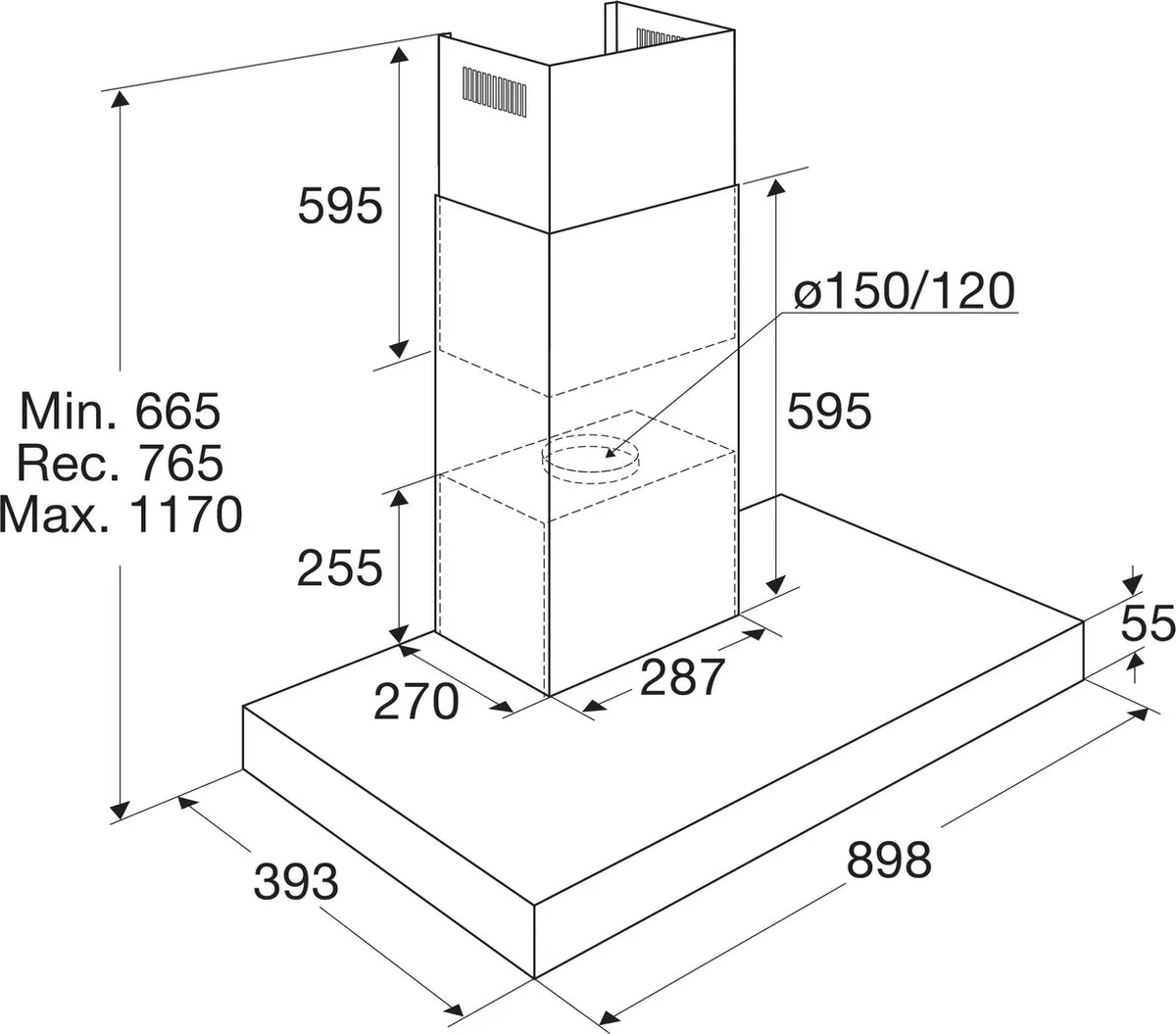 Etna AB390ZT Blokmodel Schouwkap 90cm - Matzwart - 638 m³/u
