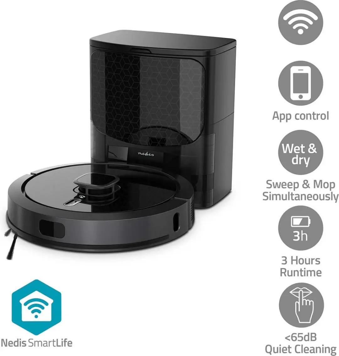 Nedis SmartLife WIFIVCL002CBK Robotstofzuiger - Laser Mapping - 240min - Zwart