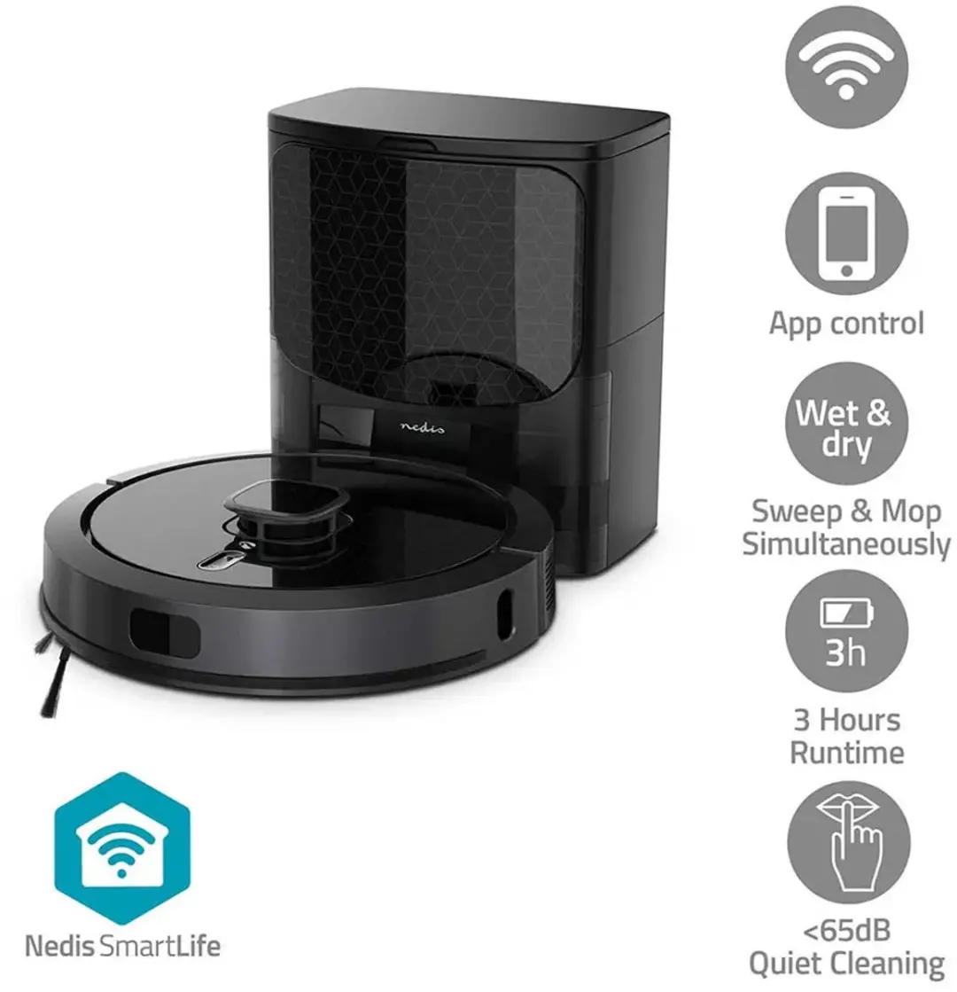 Nedis SmartLife WIFIVCL002CBK Robotstofzuiger - Laser Mapping - 240min - Zwart