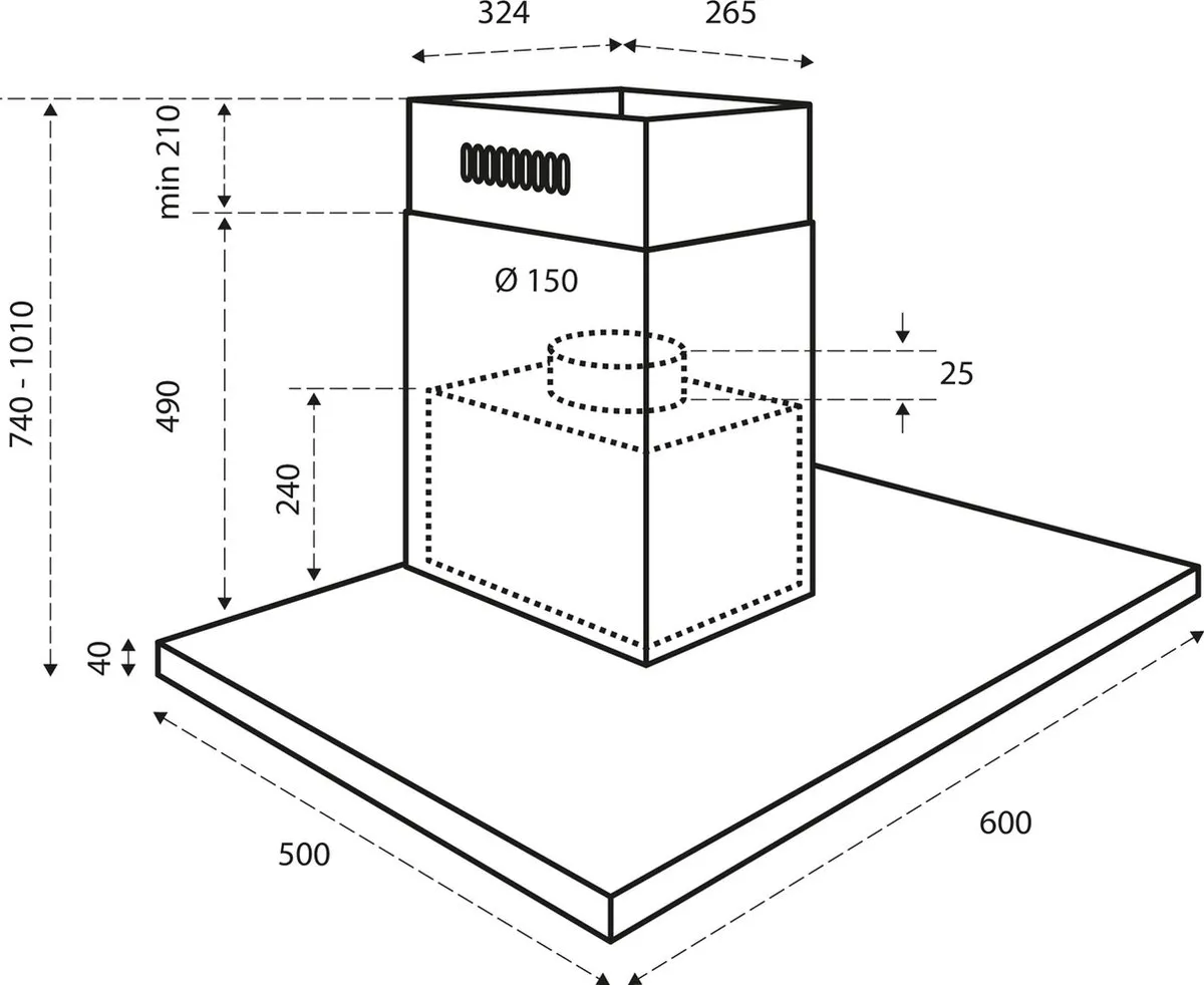 Inventum AKB6015ZWA Platte Wandschouw Afzuigkap 60cm - 700m³/h - Zwart