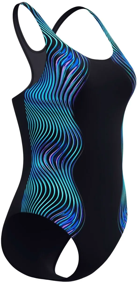 Speedo Printed Medalist Badpak Dames 40 - Zwart/Blauw