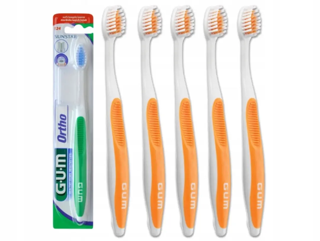 GUM ORTHO Ortodontische Tandenborstel - 5x4 Stuks - Oranje/Wit