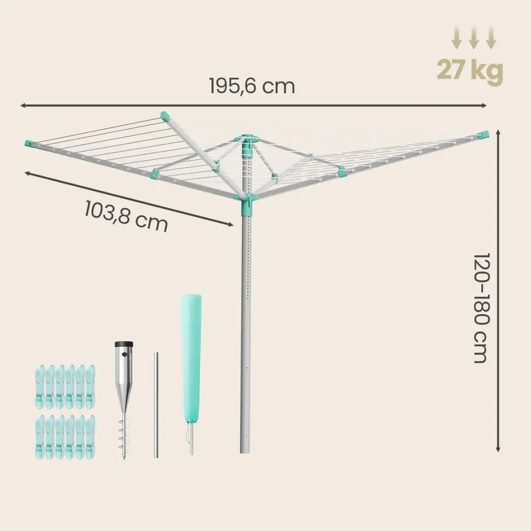 Songmics Draaibare Waslijn 40m - Aluminium - Hoogteverstelbaar