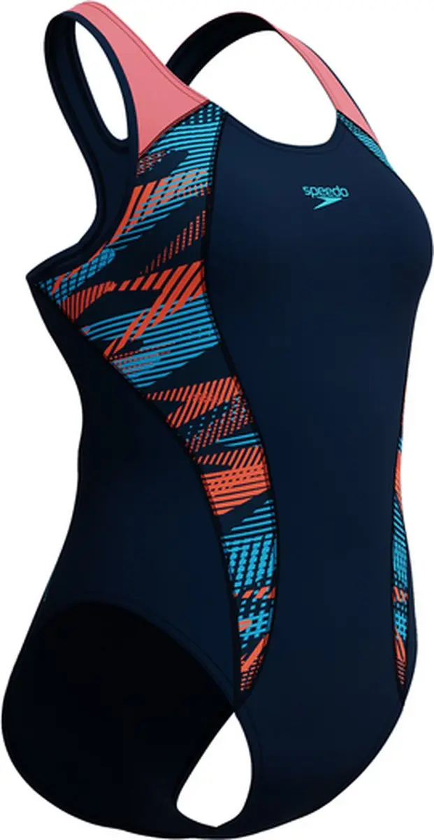Speedo Placement Laneback Dames Sportbadpak - Marine/Oranje