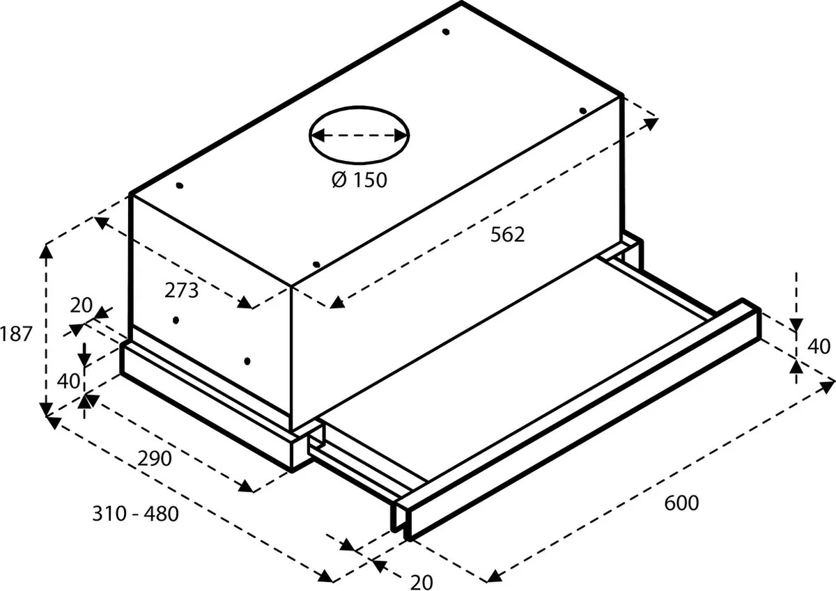 Inventum AKV6004ZWA vlakscherm afzuigkap 60 cm - Afzuigcapaciteit 325 m3/h - Geschikt voor grote keuken - 3 standen - Ledspots - Luchtafvoer en recirculatie - Zwart