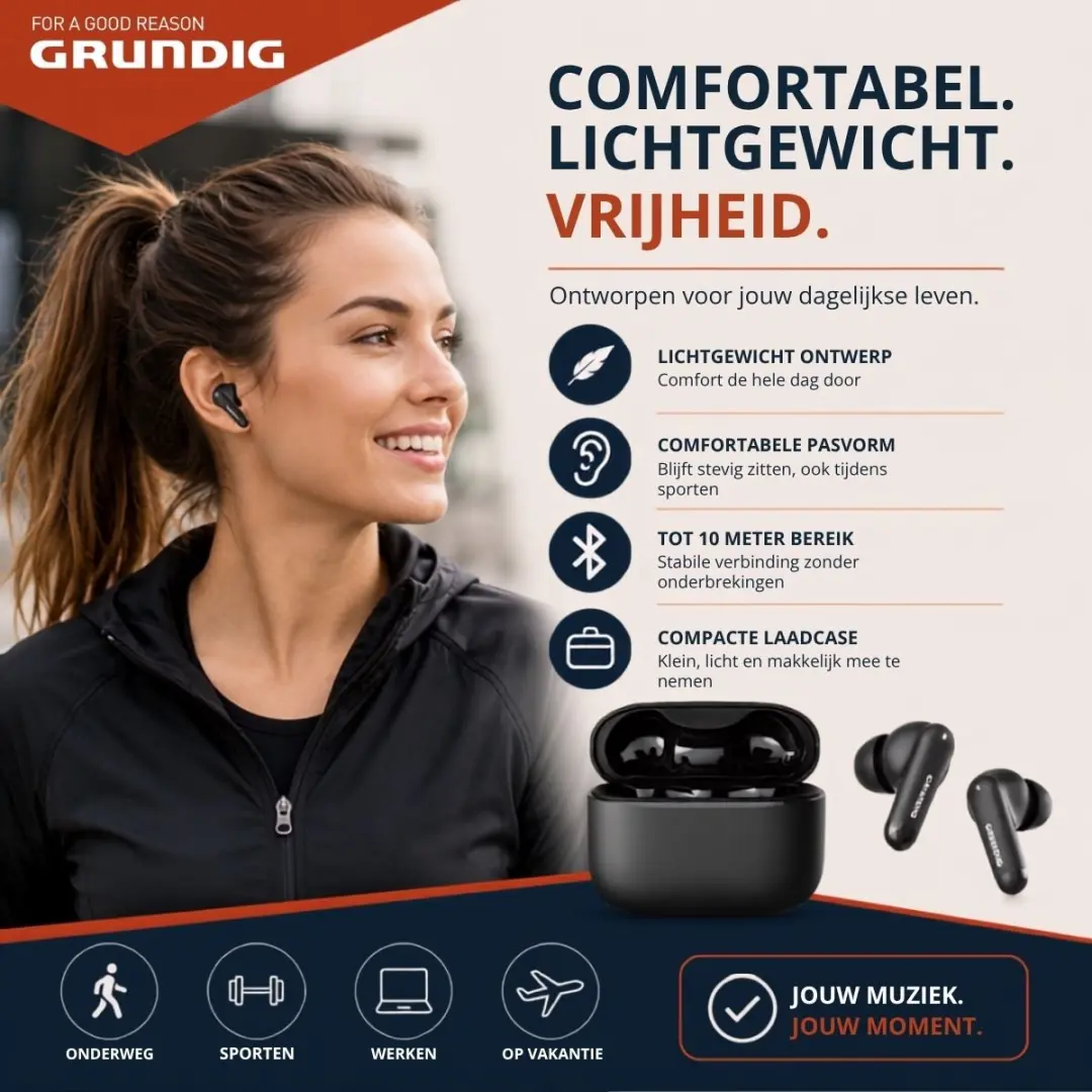 Grundig MEMISP17500/004 Draadloze Oordopjes - 15 Uur - Zwart - afbeelding 6 van 6