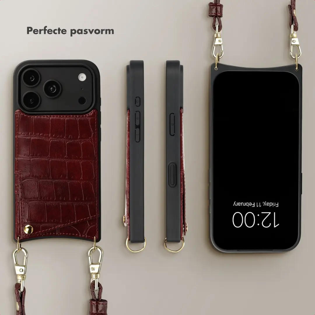 Selencia Croco Hoesje iPhone 17 Pro Max - Burgundy - 2 Pasjes