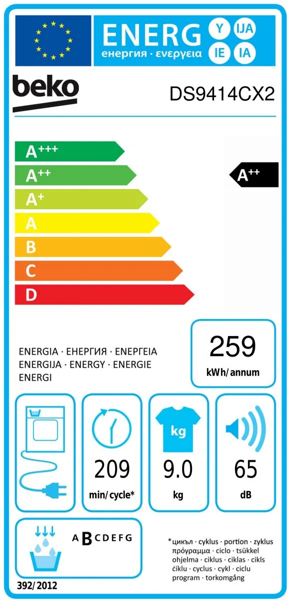Beko DS9414CX2 Vrijstaande wasdroger 9 kg - Wit