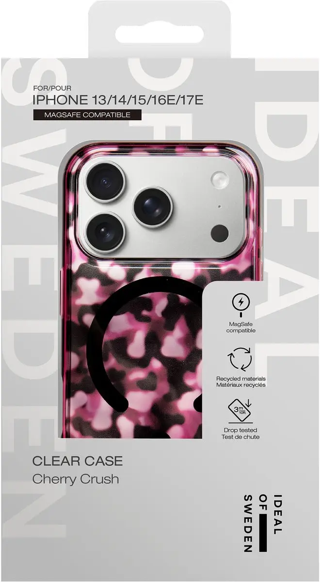 iDeal of Sweden Clear Case iPhone 13/14/15/16e - Cherry Crush - MagSafe