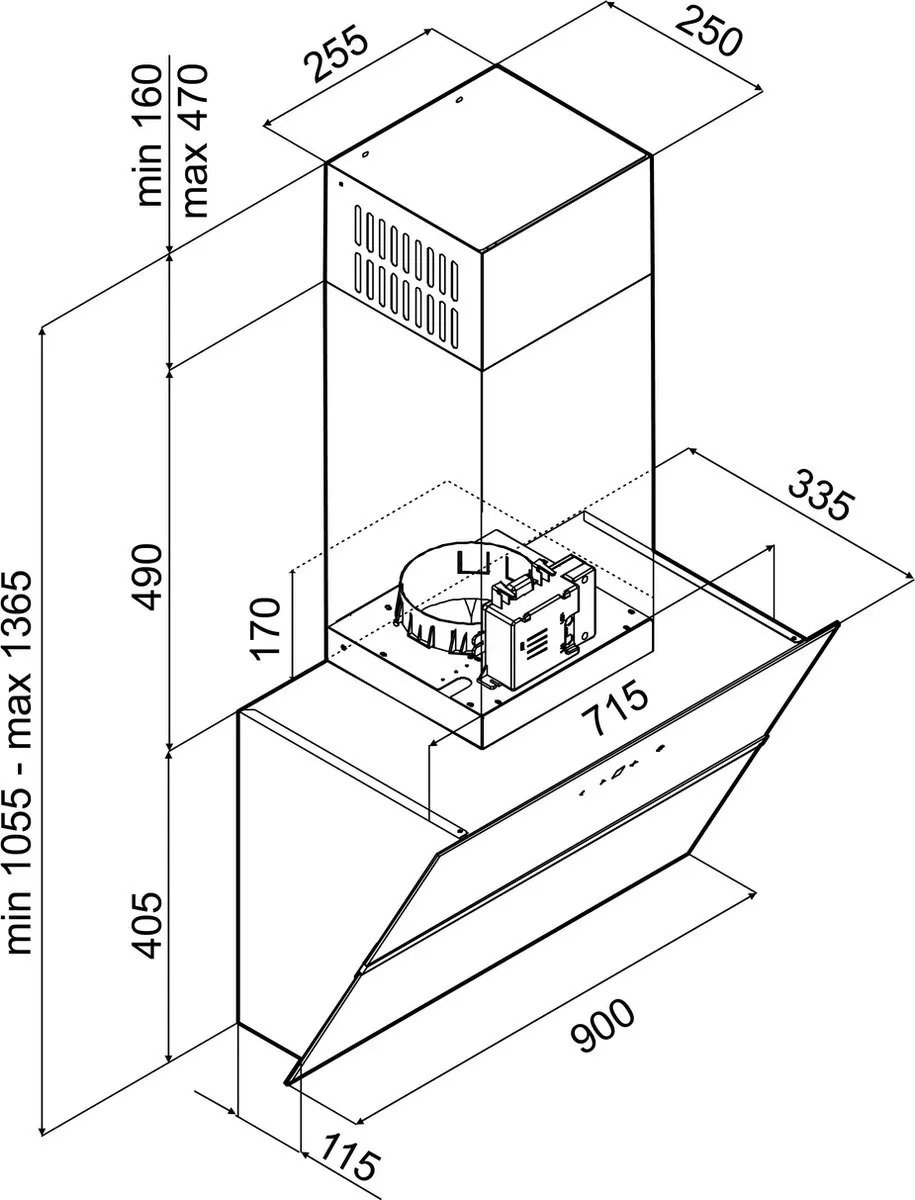 Inventum AKD9015GTZ Wandschouw Afzuigkap 90cm - 660m³/h - Zwart