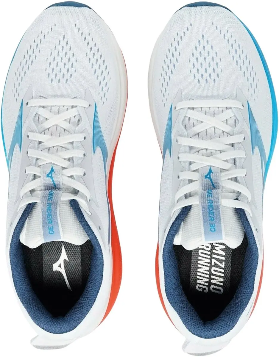 Mizuno Wave Rider 30 Heren Hardloopschoenen 44.5 - Wit/Lichtblauw/Orange