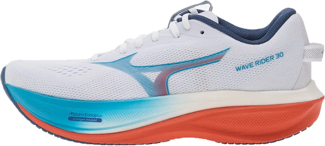Mizuno Wave Rider 30 Heren Hardloopschoenen 44.5 - Wit/Lichtblauw/Orange