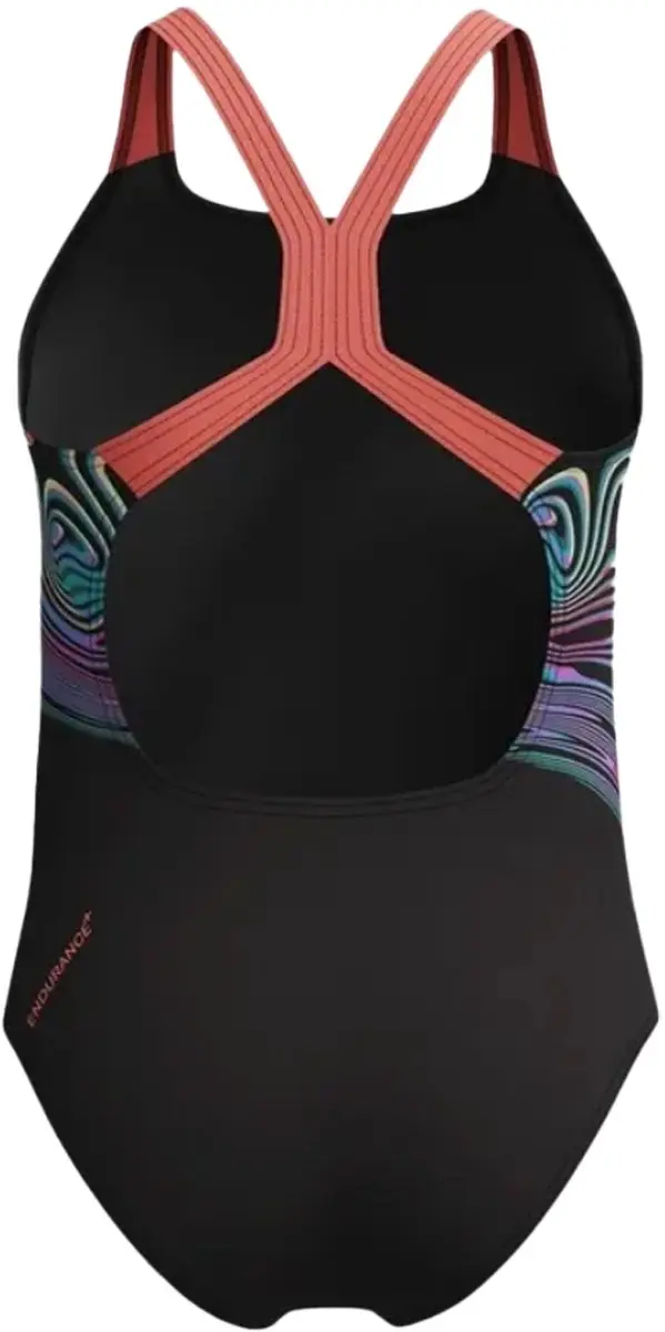 Speedo END+ Digital Placement Powerback Badpak Meisjes 140 - Zwart/Blauw/Oranje/Paars