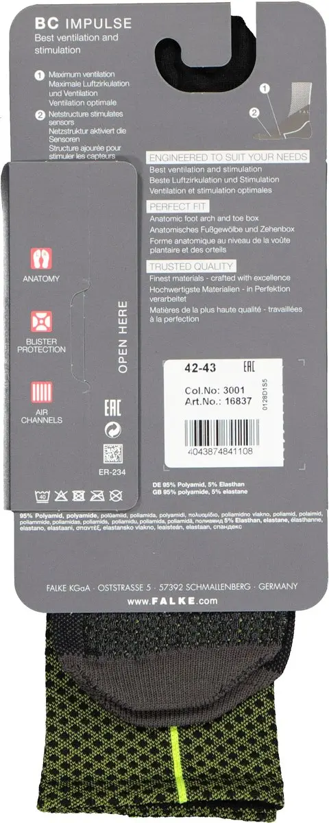 Falke BC Impulse Fietssokken - Zwart/Neon Geel