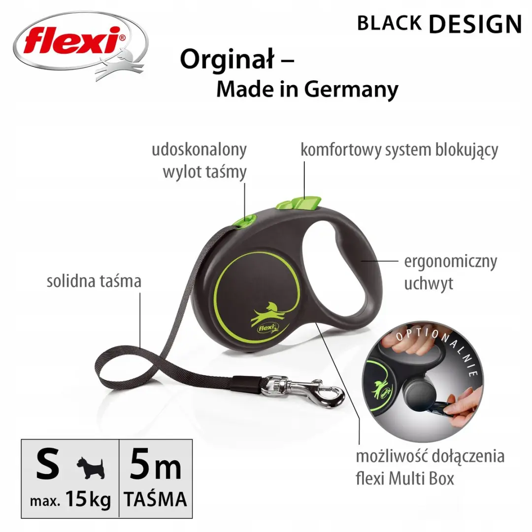 Flexi Black Design S Automatische Lijn 5m - Groen