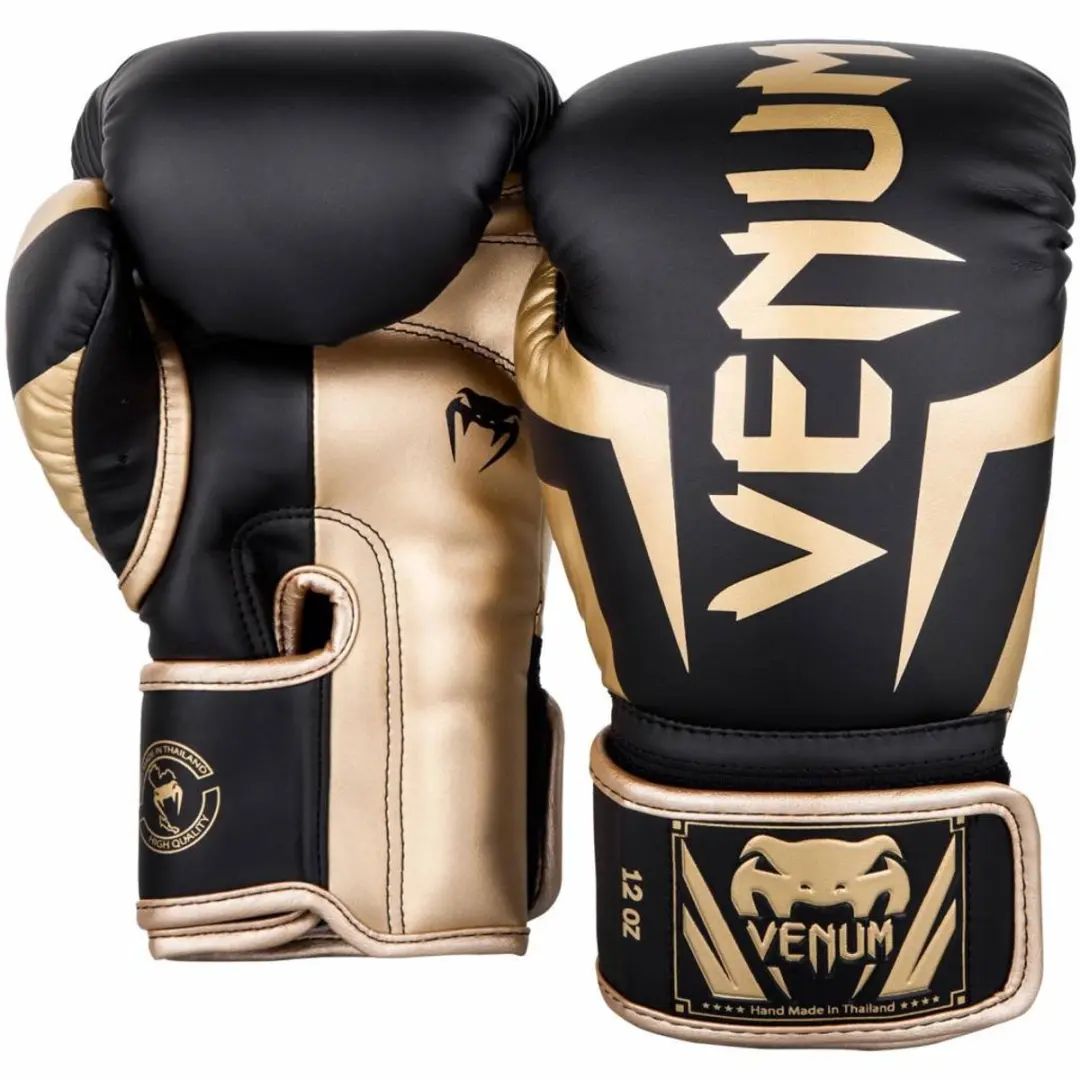 Venum Elite Kick Bokshandschoenen 8 OZ - Zwart/Goud