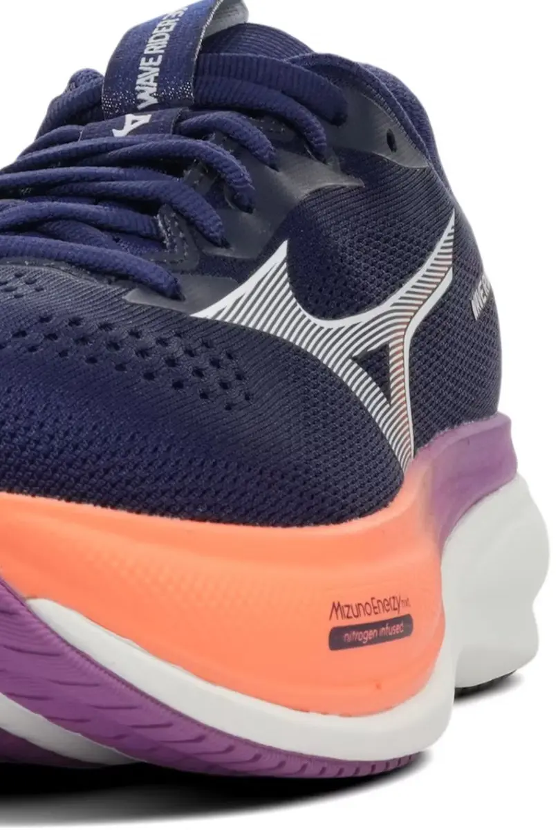 Mizuno Wave Rider 30 Dames Hardloopschoenen 39 - Donkerblauw/Oranje/Wit/Paars