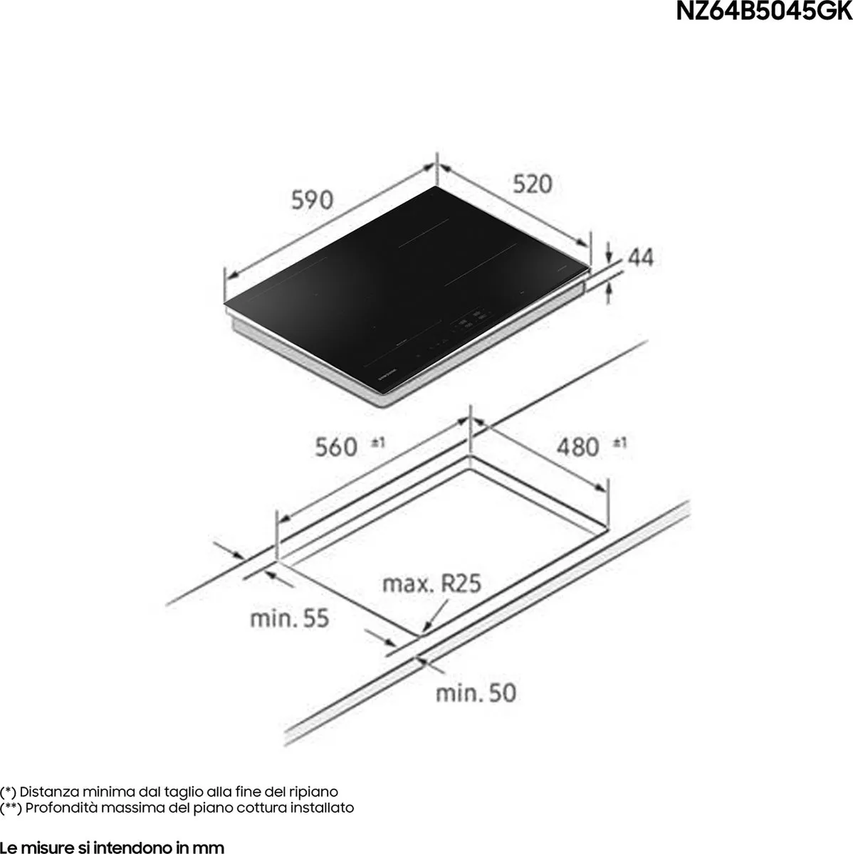 Samsung NZ64B5045GK Inductiekookplaat 60cm 4 Zones 7,4kW - Zwart