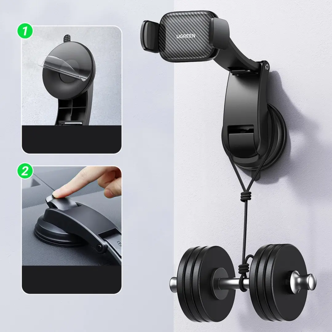 Ugreen Universele Autohouder Telefoonhouder 6.6-9.5cm - Zuignap - Zwart - afbeelding 4 van 6