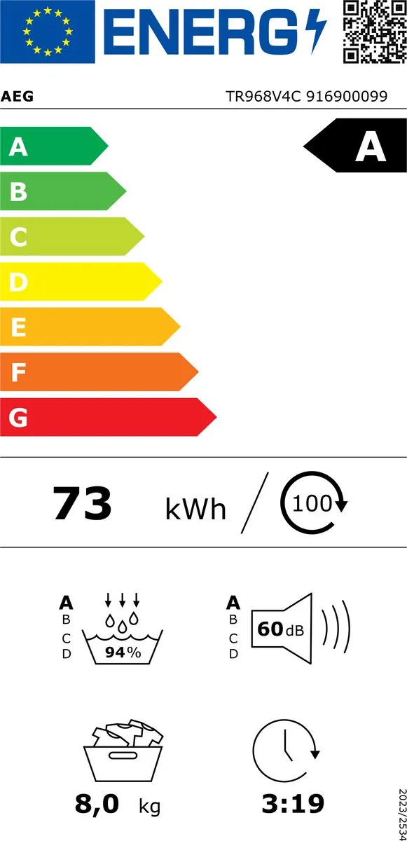 AEG TR968V4C Warmtepompdroger 8kg - Wit