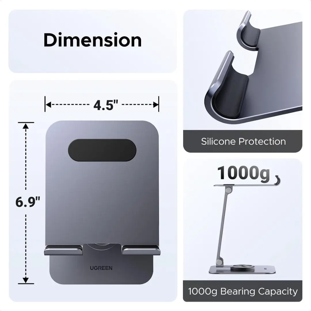 Ugreen Tabletstandaard 360° - Aluminium - 4-13 inch