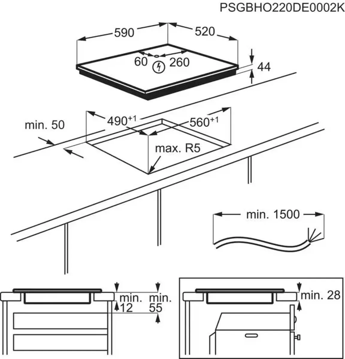 AEG I63KV443FB Inbouw Inductiekookplaat 59cm - 3 Zones - Zwart